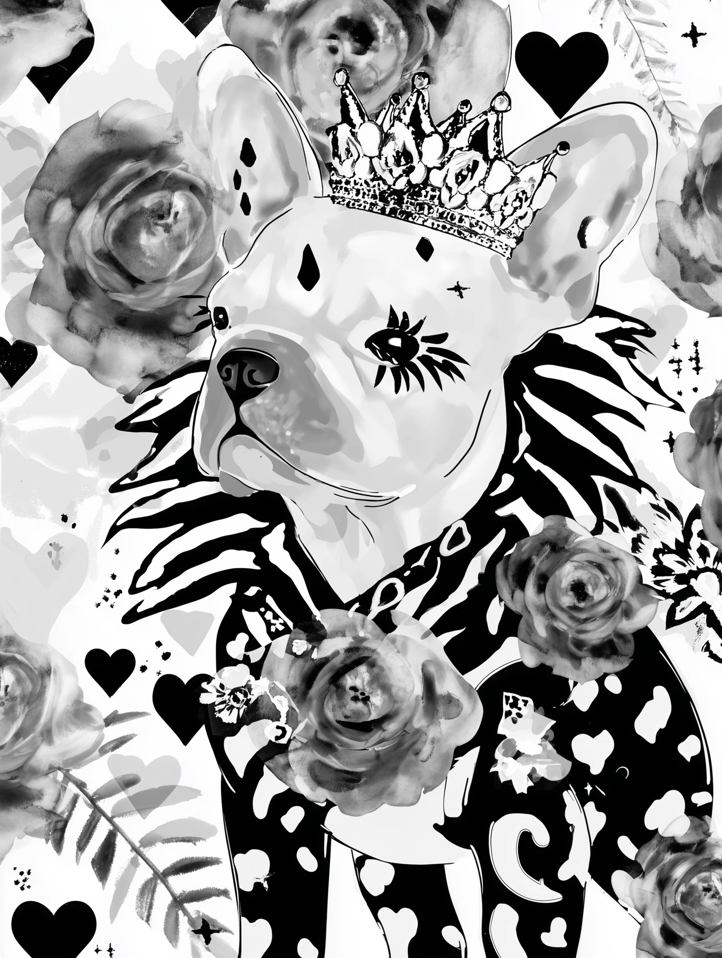 Free printable french bulldog coloring page featuring a royal french bulldog